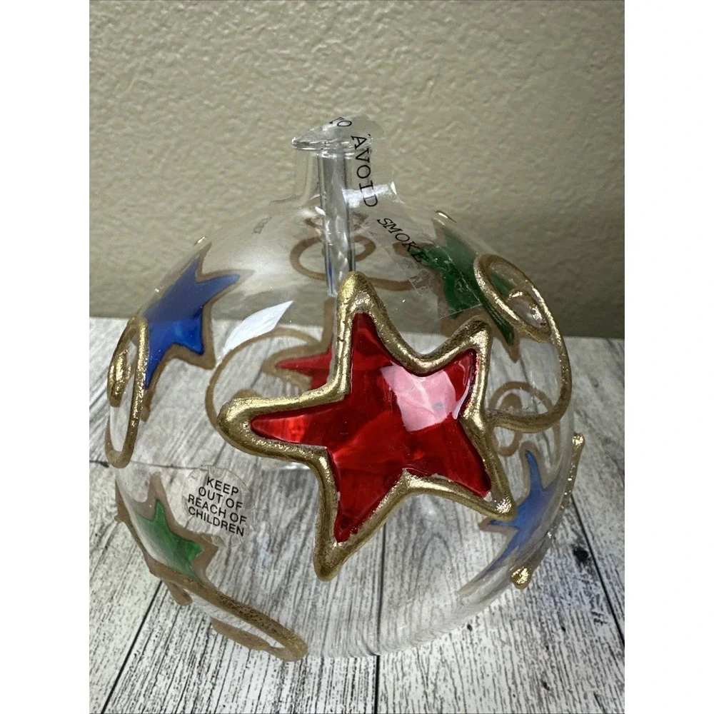 Lamplight Farms‎ Multicolor Star Design Small Glass Oil Table Lamp 4 1/2